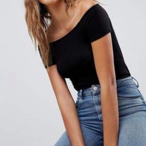 ASOS black off the shoulder cotton t-shirt